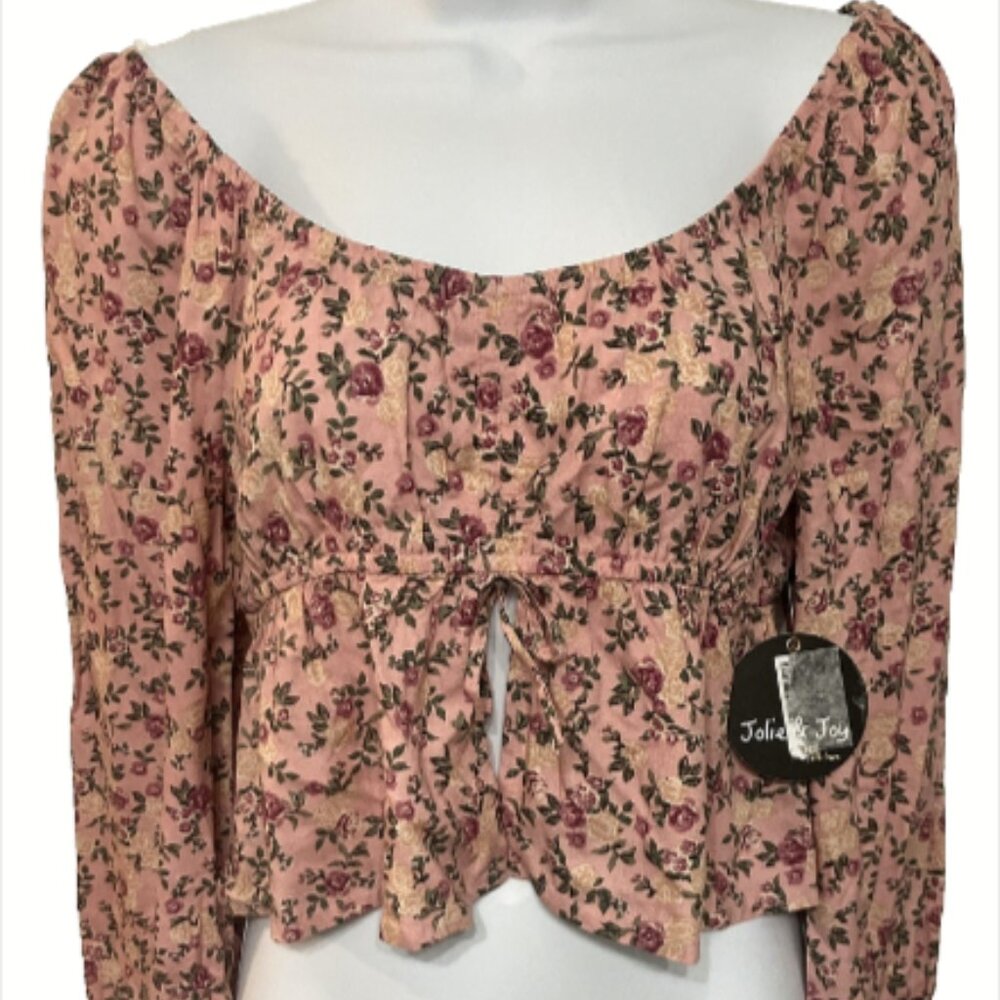 Jolie And Joy Ladies Medium Cropped Long Sleeve Multicolor Floral Round Neck Top